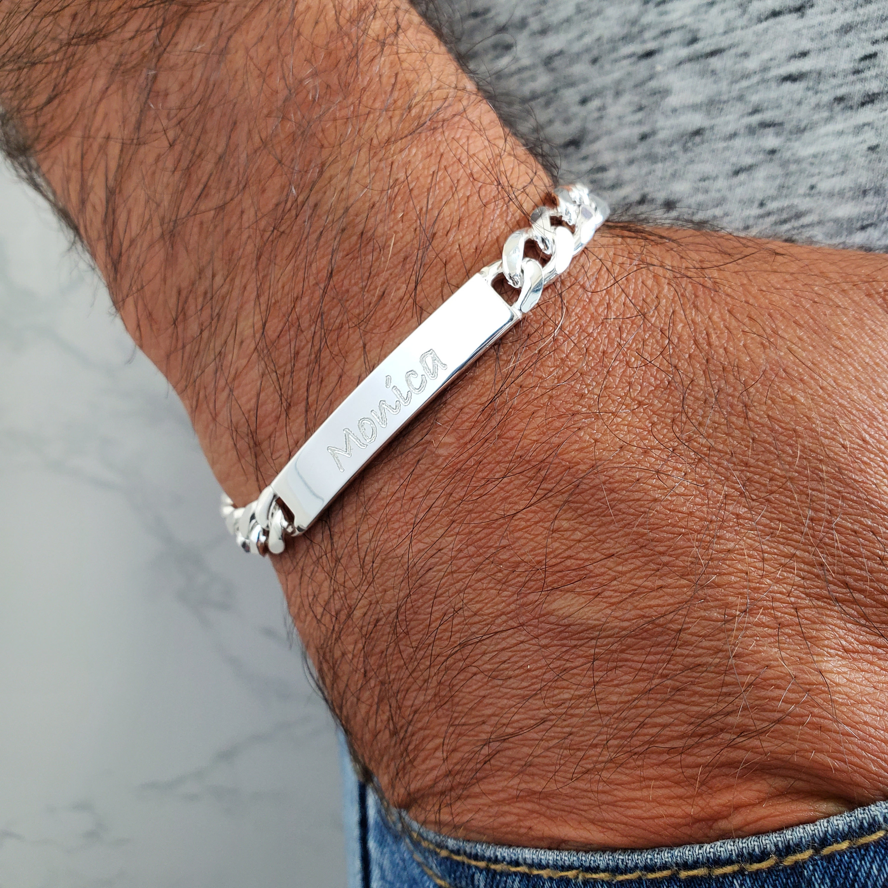 Solid 925 Sterling Silver Mens ID Bracelet Many Designs to Chooseall  sizes  Inox Wind