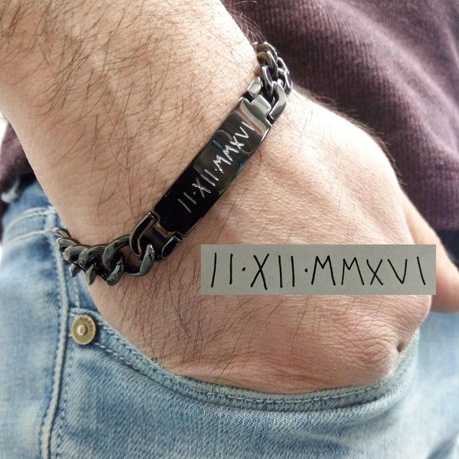 Personalized Stainless Steel 316L Black ID Bracelet for Men. Etsy