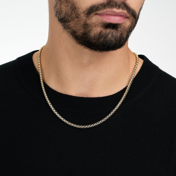 4mm Gold Round Box Link Stainless Steel Necklace Chain for Men or