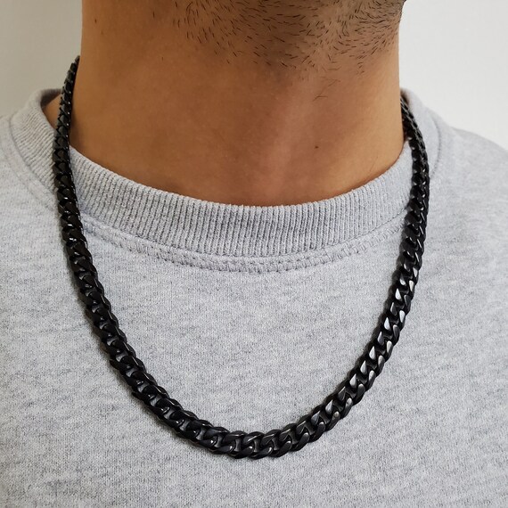 8mm Cuban Link Stainless Steel Black 