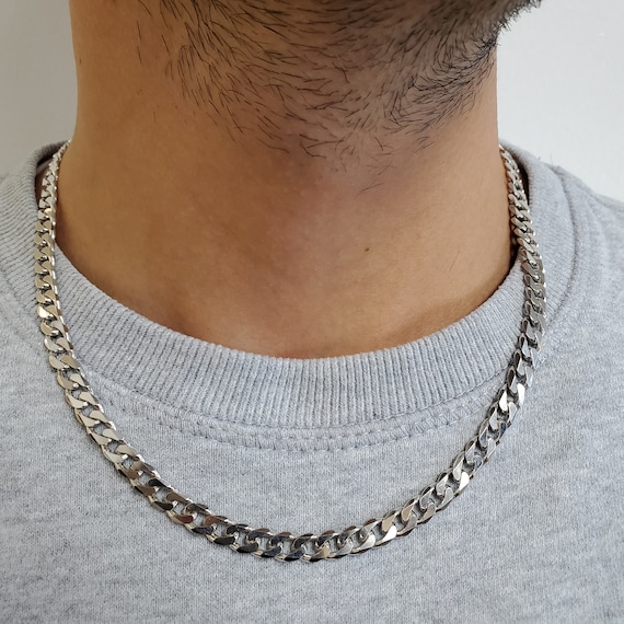 925 Sterling Silver Men's Solid Cuban Curb Link Chain