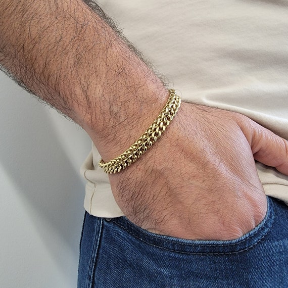 2 Bracelet Combo: 5mm Cuban Curb Link 4mm Wheat Chain Gold Plated