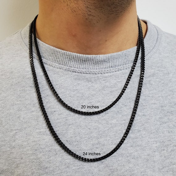 3mm Thin Square Franco Link Black Chain 