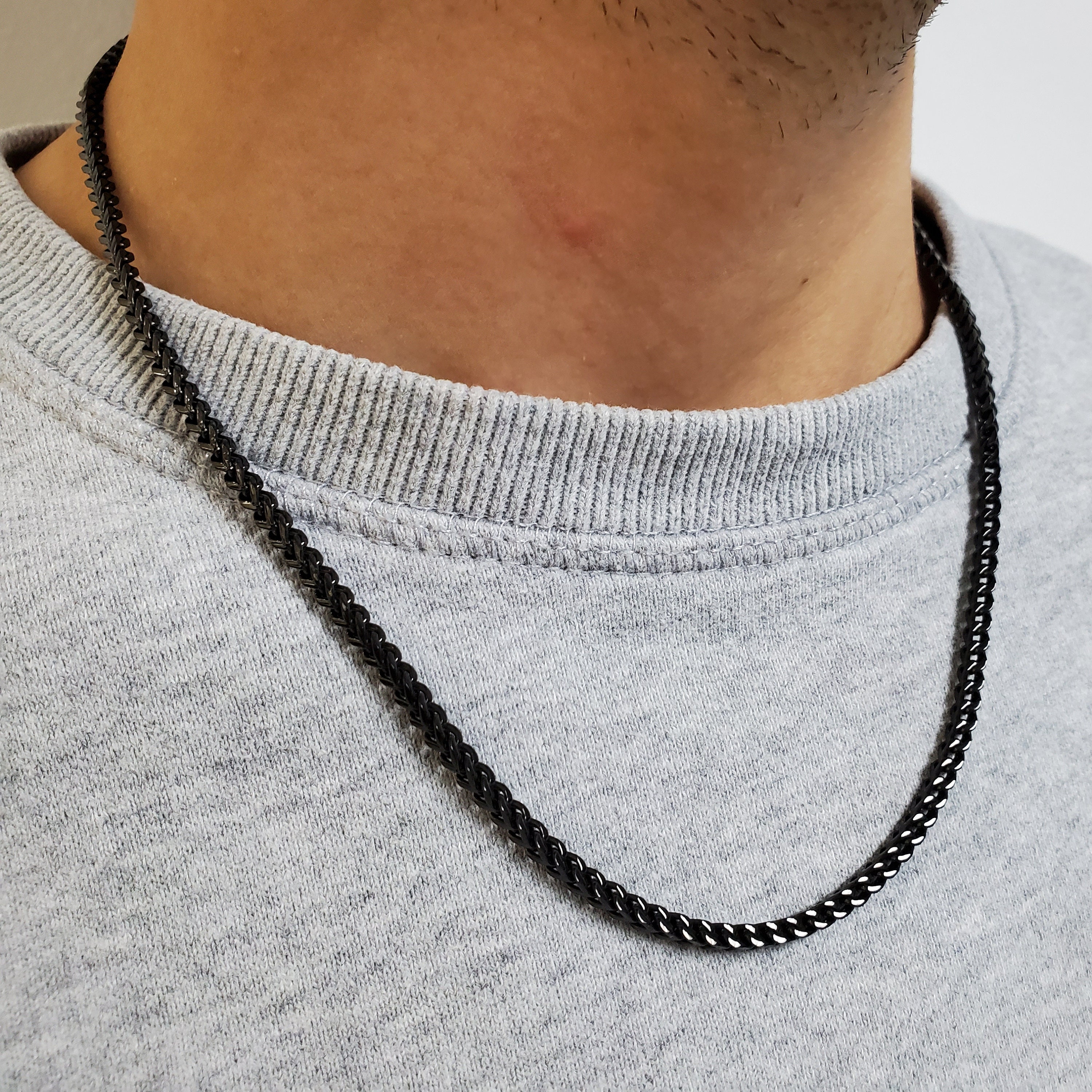 3mm Thin Square Franco Link Black Chain 
