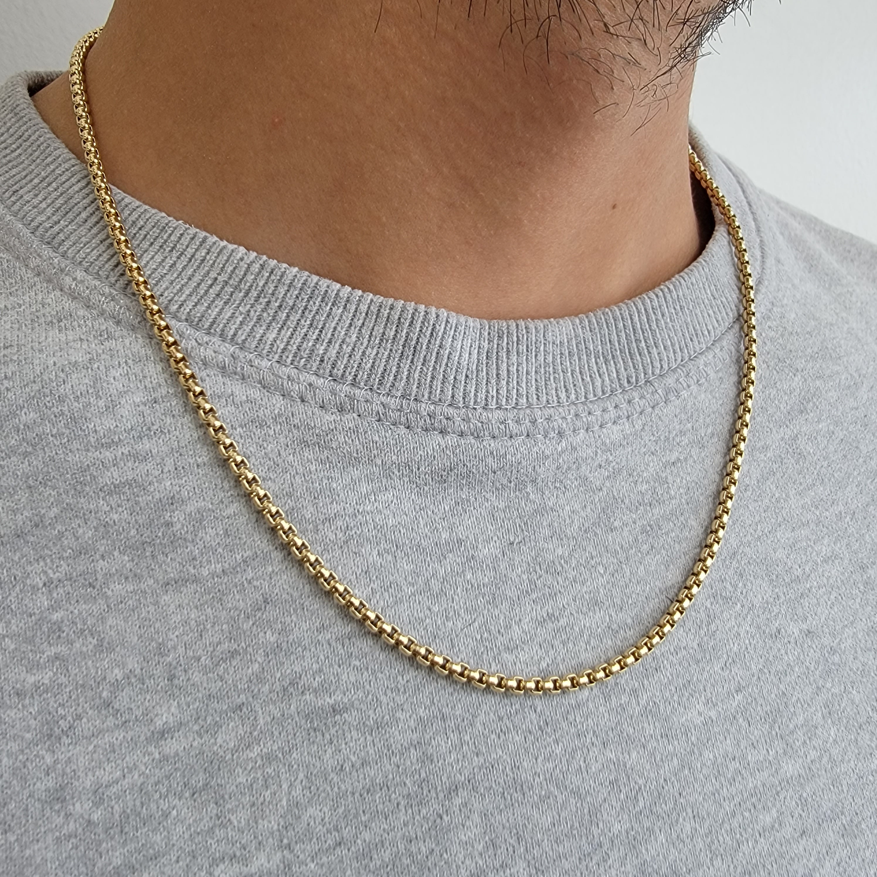 3mm Gold Round Box Link Stainless Steel Necklace Chain for Men | Etsy