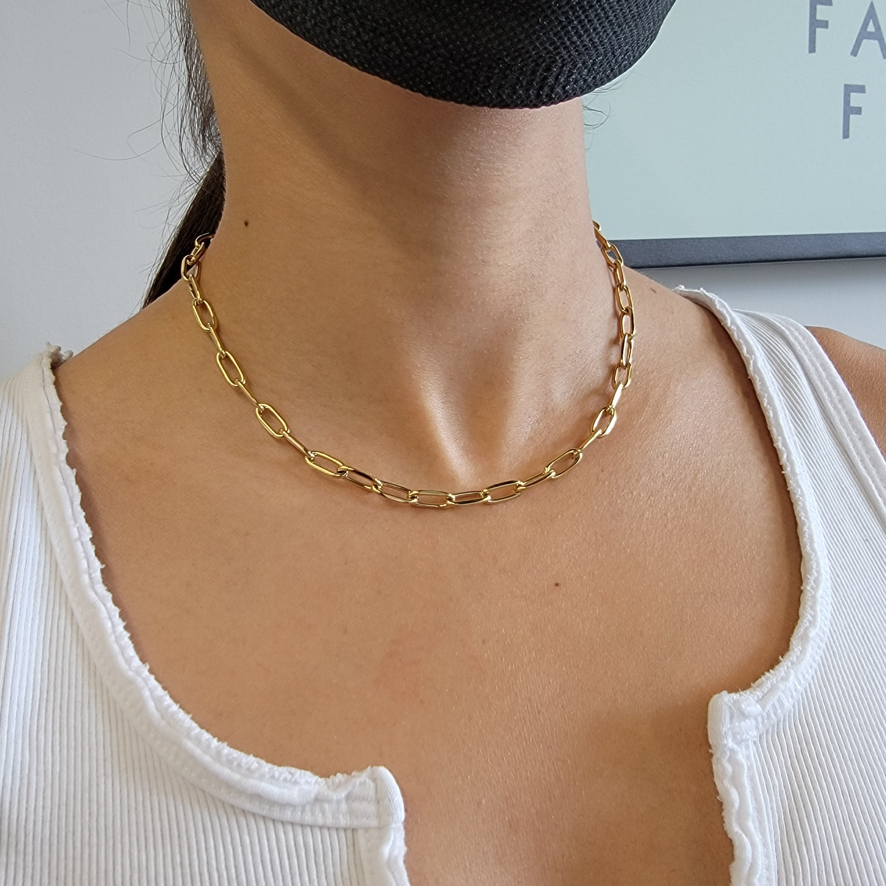 Buy Gold Paper Clip Chain Choker Necklace,gold Bold Chain Necklace,24k Gold  Plated Chain Necklace,chunky Chain Choker,thick Chain Necklace Online in  India - Etsy