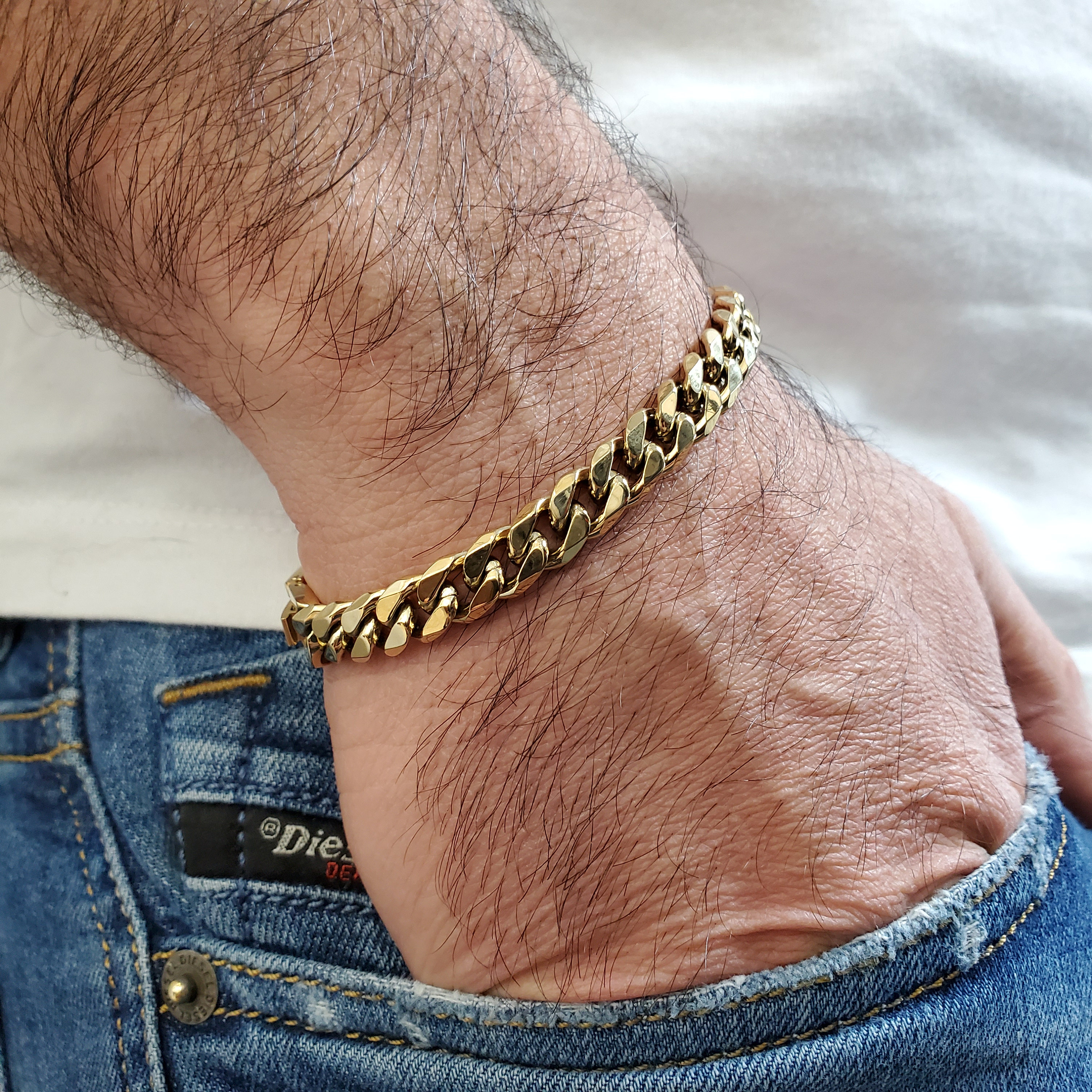 Thick Gold Chain Bracelet 8mm Cuban Bracelet Mens Gold -  Israel