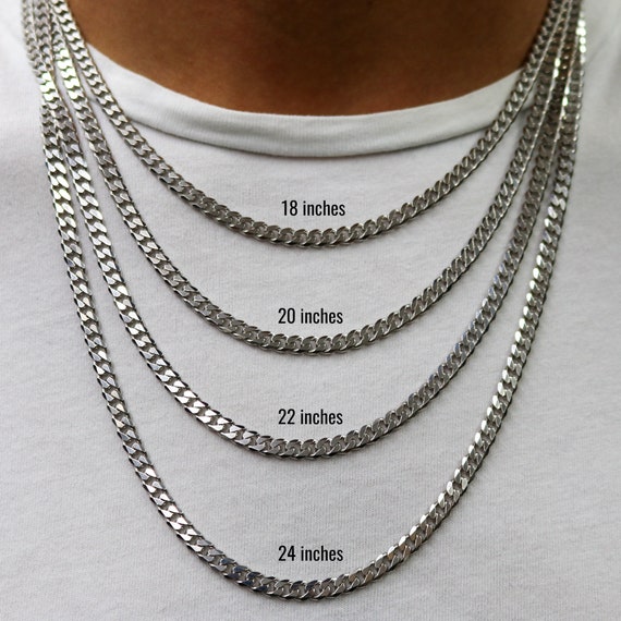 Sterling Silver Necklace Chain For Mens Boys - Miami Link Cuban Chain 21  Inches