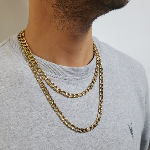 7mm Figaro Link Stainless Steel Gold 