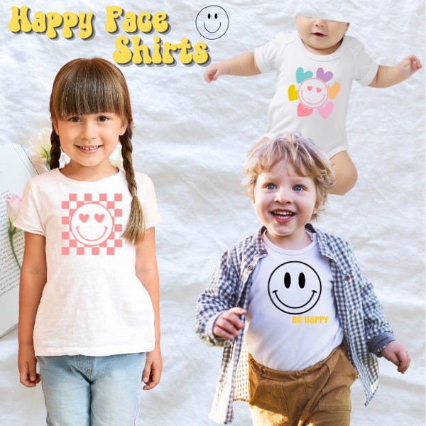 Smiley Face Kids Shirts | Girls Happy Lover Shirt | Baby Bodysuit | Youth Happy Face T-shirts | White Cotton Tee | 80's, 90's, Y2K Shirt