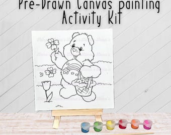 Kit de pintura sobre lienzo con dibujos preimpresos de los Ositos Cariñositos: Actividad artística para niños / Primavera, Pascua, Cumpleaños