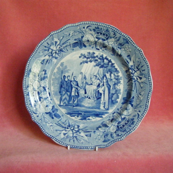 Antique Blue and White China Dinner Plate Magna Carta British History Jones c.1827