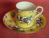 Crown Staffordshire Coffee Can Old Worcester China Copy Scale Yellow Fancy Birds c.1910