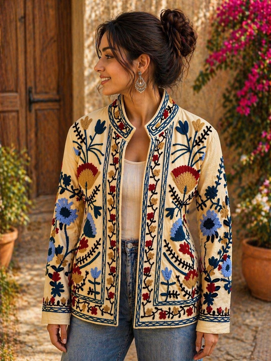 Floral Embroidered Jacket - Etsy