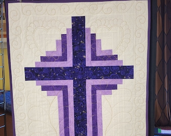 Christian Cross quilt, handmade prayer quilt, ordination gift, cross church banner, log cabin quilt, cross banner, pastor gift