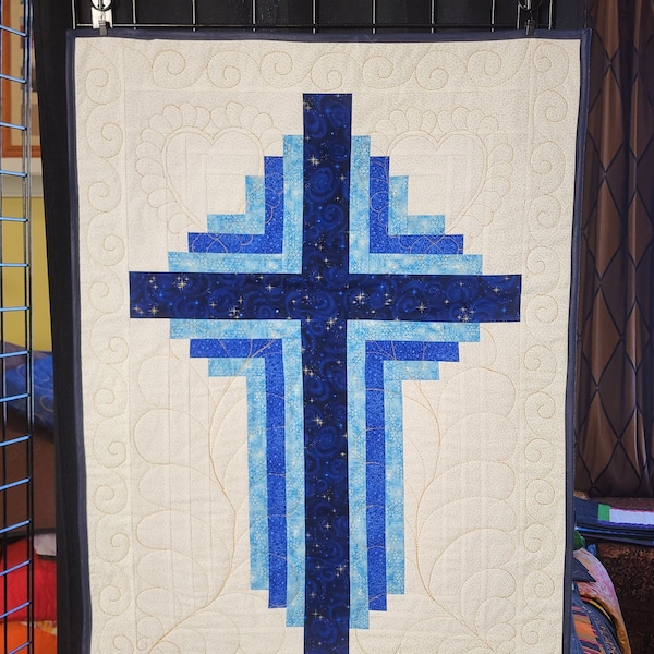 Christian Cross quilt, handmade cross banner, cross prayer quilt, log cabin quilt, church banner, handmade prayer quilt, pastor gift