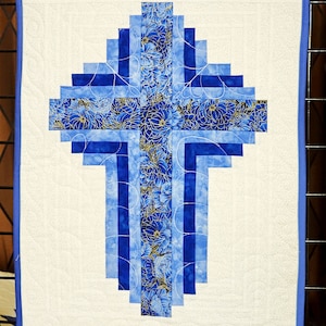 Cross Quilt kit, Log Cabin quilting pattern, Christian quilt, religious quilt
