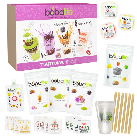 Bubble Tea Kit Gift Box Traditional Selection Makes 12 Drinks