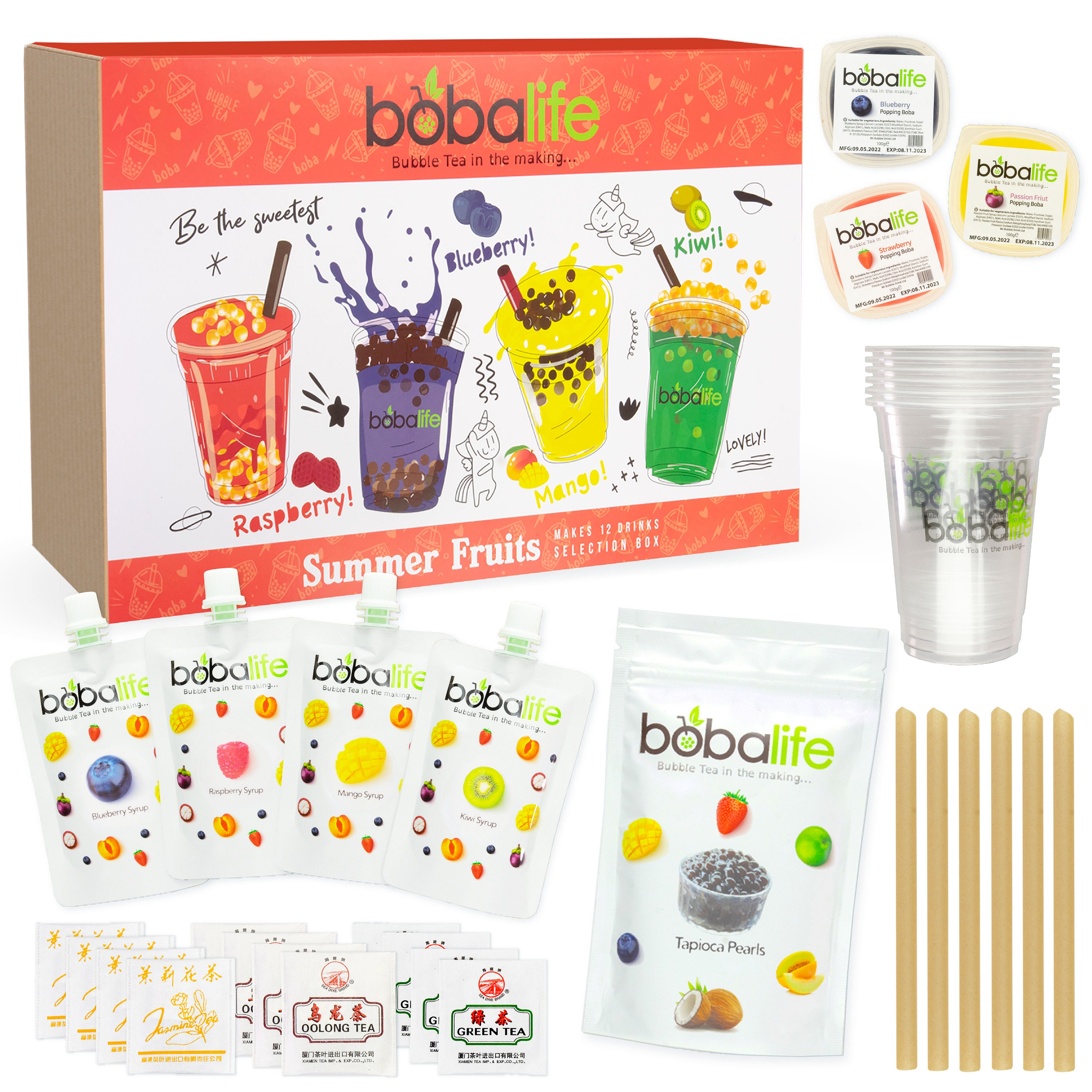 Bubble Tea Kit Gift Box Summerfruit Selection Makes 12 Drinks