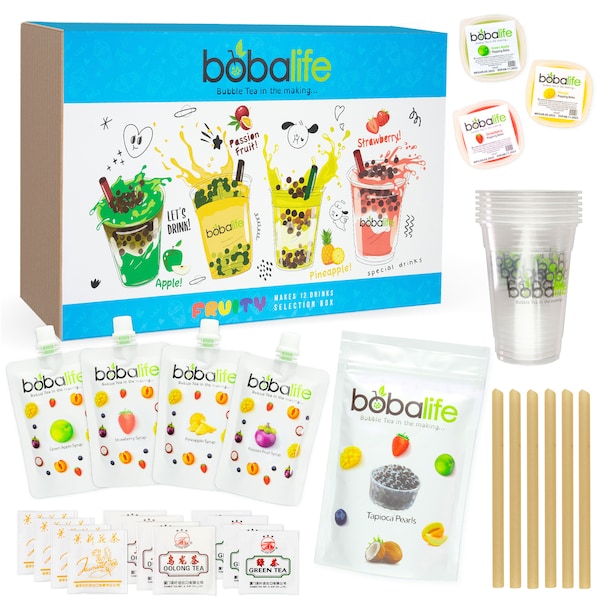 Bubble Tea Kit Gift Box - Fruit Selection Makes 12 Drinks | Suitable for Vegans | by Bobalife