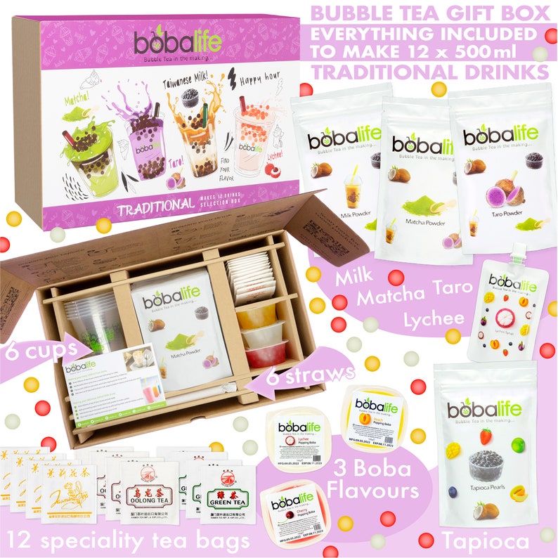 Bubble Tea Kit Gift Box Traditional Selection Makes 12 Drinks Suitable for Vegans By Bobalife image 3