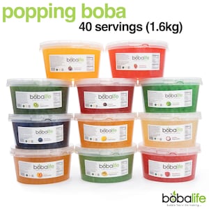 40 Servings of Popping Boba, 1.6kg Party Size Tubs by Bobalife | For Bubble Tea, Desserts, Cocktails and More | Low Fat, Gluten-Free & Vegan