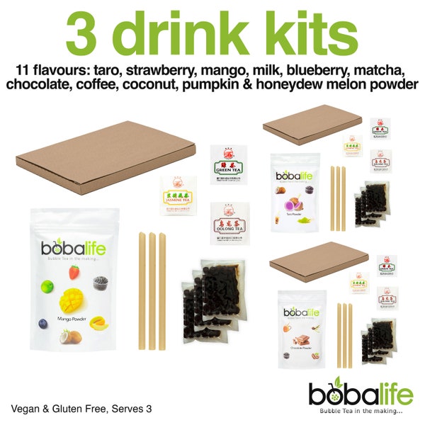 Bubble Tea Essentials 3 Drink Kit with Premium, Authentic Ingredients | Vegan & Gluten Free by Bobalife