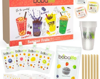 Bubble Tea Kit Gift Box - Summerfruit Selection Makes 12 Drinks | Suitable for Vegans | by Bobalife
