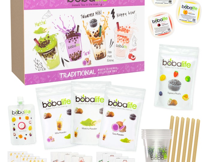 Bubble Tea Kit Gift Box - Traditional Selection Makes 12 Drinks | Suitable for Vegans | By Bobalife