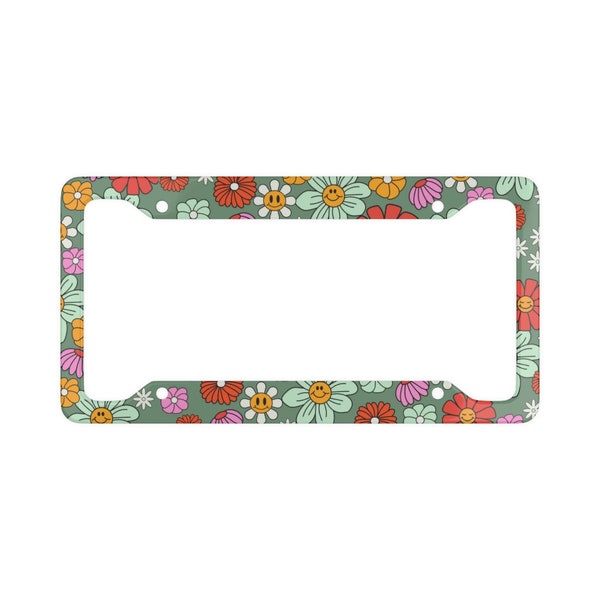 Smiley Retro Flowers Cute License Plate Frame Car Decor Accessories For Women - 1 Frame