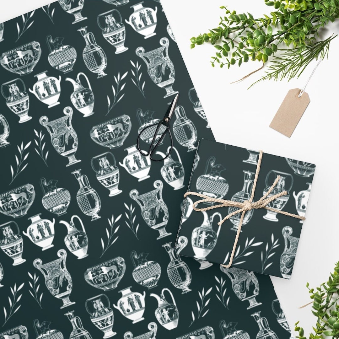 Greek Pottery Wrapping Paper Dark Blue Modern Etsy