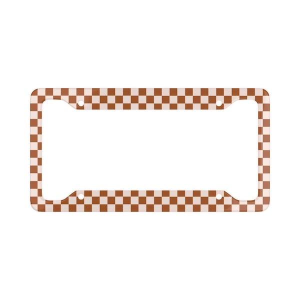 Burnt Orange and Cream Checkered Cute Retro Hippy Aesthetic License Plate Frame - 1 Frame