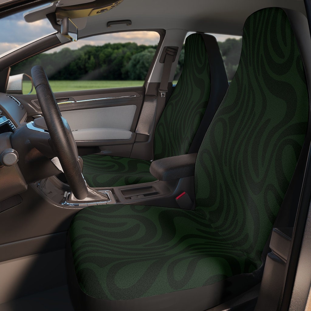 Discover Dark Green Groovy Retro Boho Waves Cute Car Seat Covers