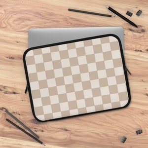 Boho Beige Checkered Cute Laptop Sleeve