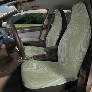 Sage Green Groovy Aesthetic Retro Waves Car Accessory Vehicle Decor Seat Covers Set of 2