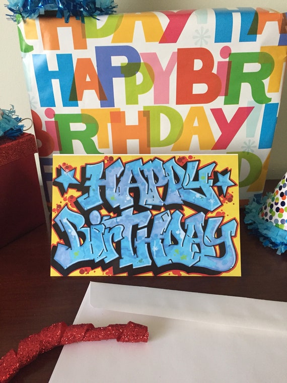 Graffiti Happy Birthday Card Graffiti Cartes Danniversaire Etsy
