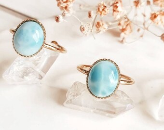 Gold Larimar Ring | Gold Turquoise Ring | Gold Plated Ring | Turquoise Larimar Ring | Gold Ocean Ring | AMPHITRITE Ring