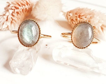 Gold Labradorite AAA Ring | Bluish Labradorite Ring | Genuine Labradorite Ring | Natural Stone Ring | Gold Plated Ring | EUGENIE Ring