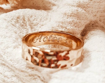 Gold Hammered Ring | Engraved Ring | 18K Gold Plated Ring |  Engraving jewelry | Custom Engraved Ring | HÉPHAÏSTOS Ring