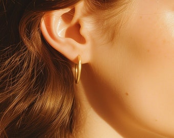 18K Gold Plated Hoop Earrings, Hoop Earrings, Minimalist Hoops, Hypo-allergenic Jewelry, Simple Nickel Free Hoops