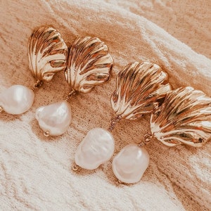 Gold Shell Earrings | Gold Keshi Earrings | Gold Seashell Earrings | Baroque Shell Earrings | Art Nouveau Earrings | VENUS Earrings
