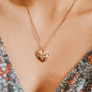 Heart Gold Necklace Custom Heart Necklace Engraved Necklace Gold 18K Gold Plated Necklace Engraved Gifr for Her JUNON Necklace image 1
