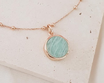18K Gold Plated Amazonite Necklace |Natural Gemstone Necklace | Soothing Amazonite | Gemstone Choker | Gemstone Charm Necklace | IO Necklace