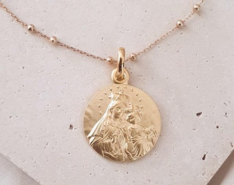 Virgin of Mount Carmel Pendant, Engravable Medal, Elegant Religious Jewelry, Customizable pendant, Religious Necklace, Carmel Necklace