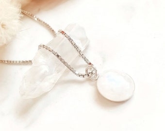 Silver Moonstone Necklace | Rainbow Moonstone Necklace | Thin Silver Necklace | Natural Stone Necklace | LUNA Necklace