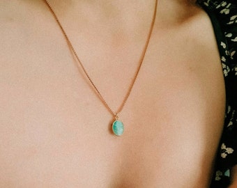 Rainbow Moonstone Necklace | Gold Moonstone Necklace |Bluish Stone Necklace |Gold 18K Plated Necklace |Minimalist Necklace  | DIANA Necklace