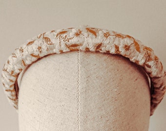 Silk embroidered headband, Embroidered headband, Handmade embroidery, Embroidered floral headband, Vintage headband, Gold silk embroidered headband| HELENE