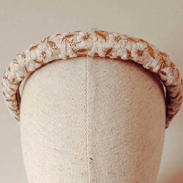 Silk Embroidered Headband, Embroidered Headband, Handmade Embroidery, Embroidered Floral Headband, Vintage Headband, Gold Silk Embroidered Headband| HELENA