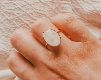 Genuine Moonstone Ring |Rainbow Moonstone Ring |Gold Moonstone Ring | Gold Plated Ring | Natural Moonstone Ring | ELISABETH Ring