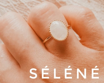 Genuine Moonstone Ring | Gold Moonstone Ring | Thin Moonstone Ring | Gold Thin Ring | AAA Moonstone Ring | Gold 14K Plated Ring |SELENE Ring